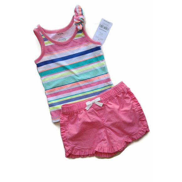 Carter's | Matching Sets | Carters 2pc Stripe Tank Top Pink Shorts Set Baby  Girls 6 Months | Poshmark